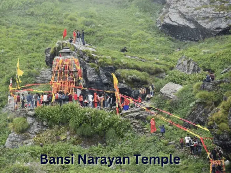  a view of Bansi Narayan Temple with mountain in the background